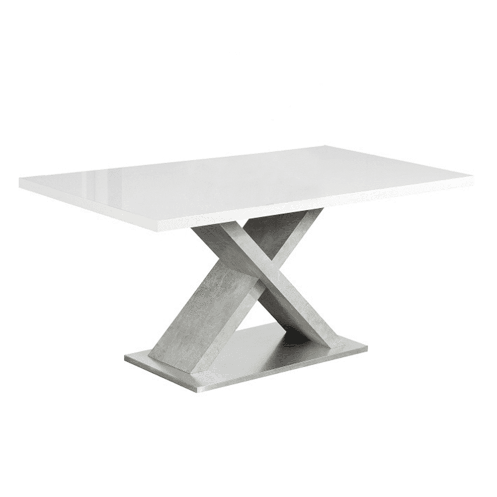 KONDELA Jedálenský stôl, biela s vysokým leskom HG / betón, 160x90 cm, Farnel